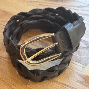 Madewell Braided Brown Leather Belt with Gold Buckle